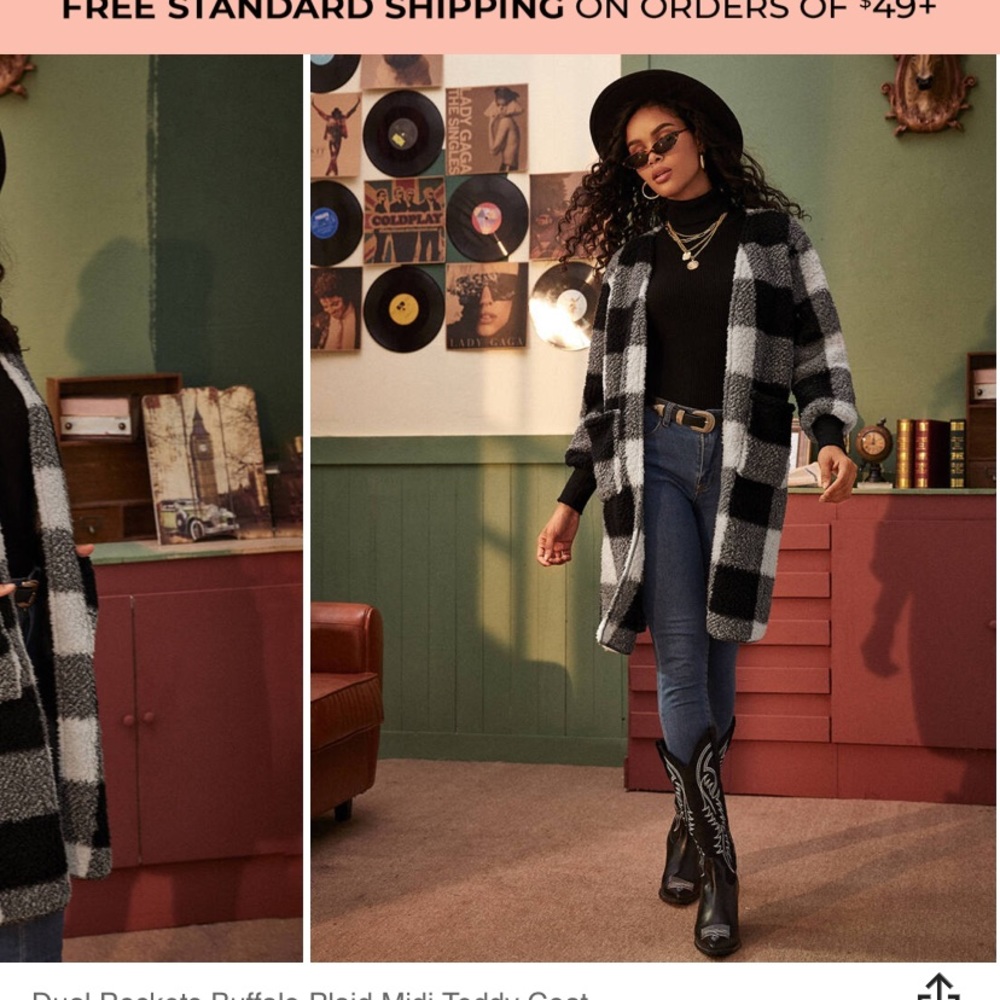 ISO SHEIN BUFFALO PLAID TEDDY JACKET